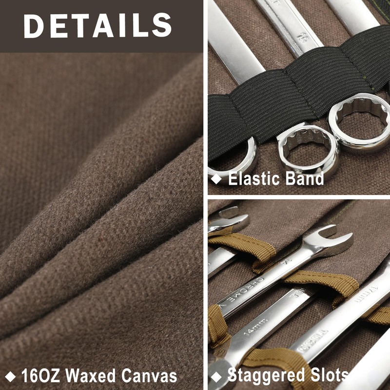 16OZ Waxed Canvas Tool Roll Bag, Heavy Duty Tool Storage