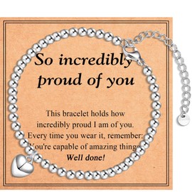 Congratulations Gifts for Women Girls, Heart Charm Bracelet Exam Result Gifts, Well Done Proud of You Gift Good Luck Gift for Women