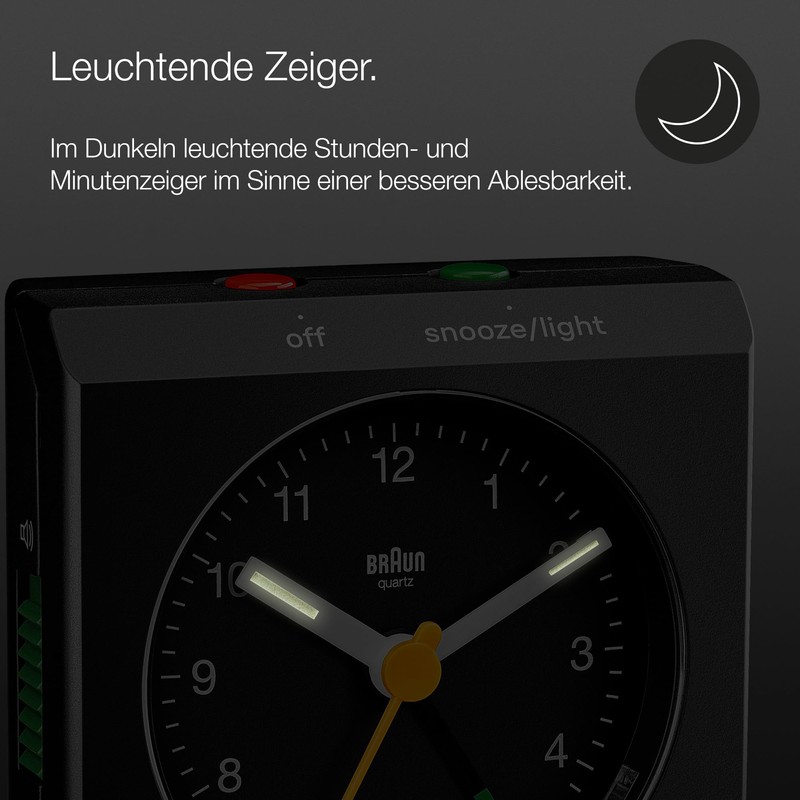 Braun Classic Analogue Travel Alarm Clock with Snooze Function and