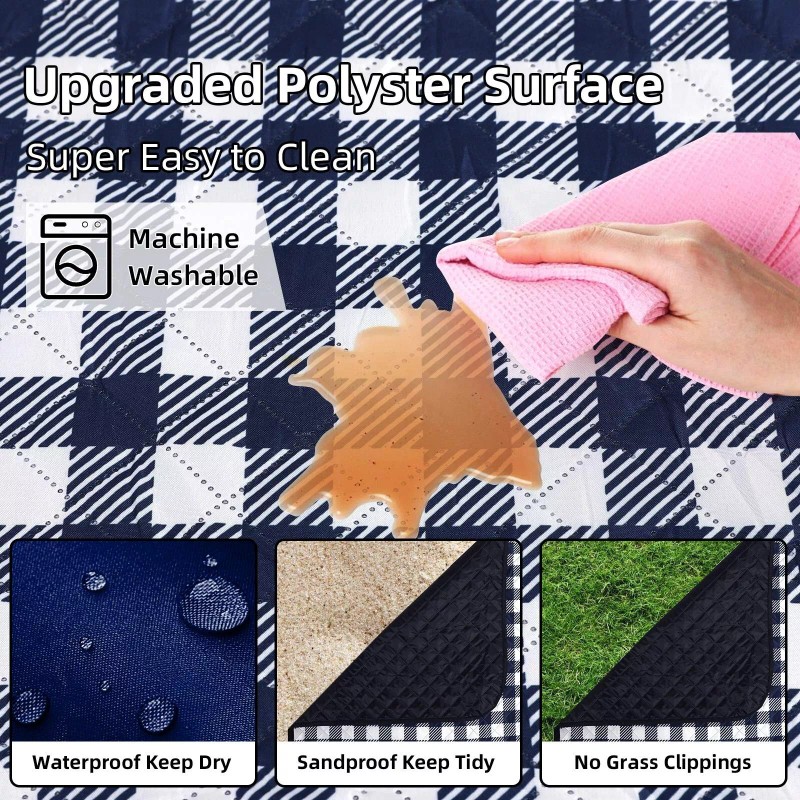 ZAZE Picnic Blankets Machine Washable, 80''x80'' Extra Large Waterproof Sandproof