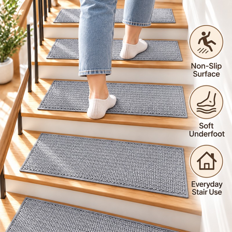 Non-Slip Stair Treads for Indoor Steps – Washable Imitation Linen