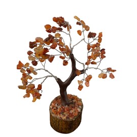 CRYSTALMIRACLE Carnelian Gemstone 7" Crystal Tree Healing Reiki Feng Shui Gift Wellness Positive Energy Handcrafted