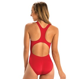 Dolfin Swimwear Athletic One Piece Swimsuit - Racerback Straps and Keyhole Back for Training, Sports, and Fitness(26, Red)