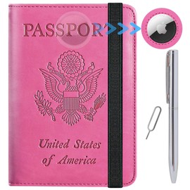 Airtag Passport Holder Cover Wallet Travel Essentials RFID Blocking Leather Card Case International Must Haves Travel Accessories for Women Men(119#Pink)