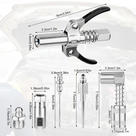 Grease Gun Accessory Kit, 5pcs 90 Degree Grease Fitting Tools Grease Injector Coupler Nozzle High Pressure Coupler Release Grease Fitting Needle Dispenser Injection Needle for Hard-to-Reach Fittings
