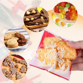 FamEaze Christmas Cellophane Bags, 100 PCS Christmas Cellophane Treat Bags with Self Adhesive Clear Cellophane Cookie and Candy Bags for Christmas Party Favors Supplies, 4 * 4 Inches