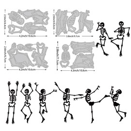 BENECREAT 4PCS 8 Styles Dancing Skeleton Carbon Steel Cutting Dies Stencils, Day of The Dead Skeleton Metal Embossing Stencil for DIY Scrapbooking Album Paper Cards Decorative Craft