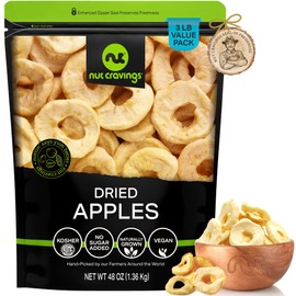 NUT CRAVINGS Dry Fruits - Dried Apple Rings Slices, No Sugar Added - Chewy Soft Texture (48oz - 3 LB) Packed Fresh in Resealable Bag - Sweet Snack, Healthy Food, Naturally Grown, Vegan, Kosher