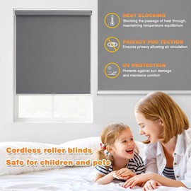 Blackout Roller Shades for Windows, Cordless Free-Stop Blinds with Thermal Insulated,UV Protection Fabric. Pull Down Room Darkening Door Blinds for Home, Office Easy to Install(23" W x 72" H,Grey)
