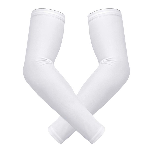 HDE Arm Sleeves for Men Women, Compression Sleeve Arm UV Protection Basketball Baseball Football White - M