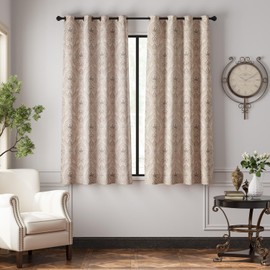 jinchan Linen Textured Curtains for Living Room Darkening 63 Inch Length, Medallion Drapes for Bedroom, Damask Pattern Window Treatments Vintage Curtain Panels, 2 Panels Taupe on Greige