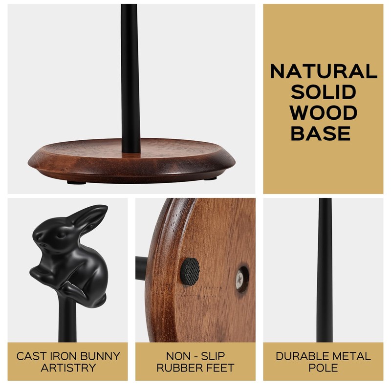 Tocemei Wooden Paper Towel Holder Countertop, Cute Bunny Design -