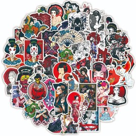 50 PCS Japanese Geisha Stickers – Waterproof Vinyl Anime Style Decals for Laptop, Skateboard, Phone, Guitar, Scrapbook