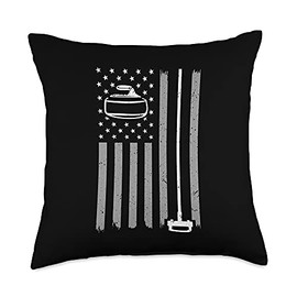 Cool US Flag American Curling Stone Lovers Designs Funny Gift for Men Women Curling Players USA Team Throw Pillow, 18x18, Multicolor