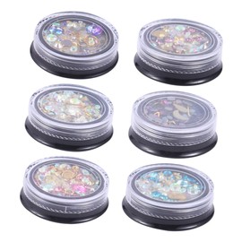 Vaguelly 6 Boxes Multicolored Nail Art Rhinestones Set Assorted DIY Decorations with Diamond Beads for Manicure Charm White Pink Purple Light Purple Light Pink