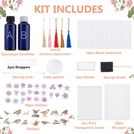 WEBEEDY 40 Sets Complete Cyanotype Kit Include 30 Sheets A5 Paper,10 Bookmark,2 Component Sensitizer,Brush Tools and Instruction for Sun Printing on Paper & Fabric Arts Crafts DIY Project