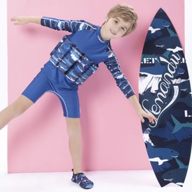 One-Piece Toddler Swimsuit for Boys Girls Float Suit with UPF 50+ Sun Protection Long Sleeves Swim Vest with Buoyancy Bars Baby Floating Swimwear Quick Dry Bathing Suits for 1-12 Years Kids