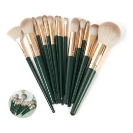 Set Brochas De Maquillaje 14 Piezas Profesional Y Verde                                                                                               