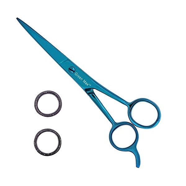 Green Max Hair Scissors, Hair Cutting Barber Scissors, Sharp Blades, Razor Edge, Stainless Steel Salon Hairdressing Sharp Scissors for Men Women -Blue 6.5"
