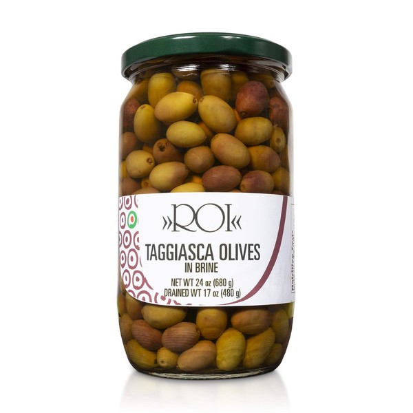 ROI Italian Taggiasca Olives in Brine - Whole Olives with Pits - Product of Italy 17.6oz / 500g