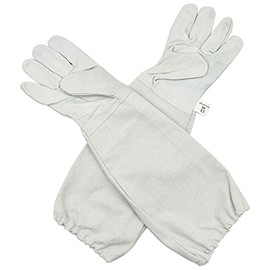 Beekeeping Gloves goatskin gloves A Pair of Sting Proof Cuffs Ventilated Sleeves Universal Model Beekeeper Gloves Leather Bee Tools (Small, White)