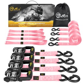 4Pcs 1.6”x 10FT Heavy Duty Ratchet Straps with Padded Handles+Coated S Hooks+Soft Loop Tie-Downs for Ratchet Strap Tie Down Kit-6000 Pound Break Strength（Pink）