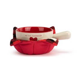 DEMDACO Ho Ho Homemade Red and Cream 18 Ounce Stoneware Christmas Soup Crock and Bowl Cozy