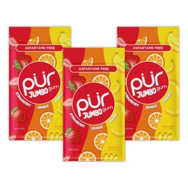PUR Jumbo Gum | Aspartame Free Chewing Gum | 100% Xylitol, 20 Pieces (Pack of 3)