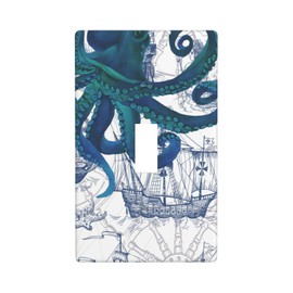 Pznen Vintage Octopus Light Switch Cover Sea Monster Nautical Coastal Single Toggle Wall Plate 1 Gang Switchplate Home Decor for Bedroom Bathroom 4.5"x 2.76"