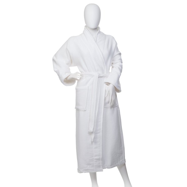 Superior Long-Staple Cotton Unisex Waffle Weave Bath Robe - White,