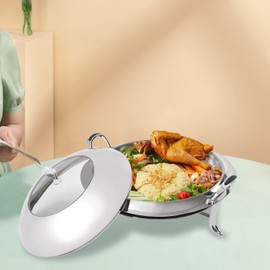 3 Qt Chafing Dish Buffet Set for Party Silver Round Food Server Tray Catering Supplies Stainless Steel Warmer Set with Glass Lid, Fuel Holder for Party, Dinner, Catering, Wedding