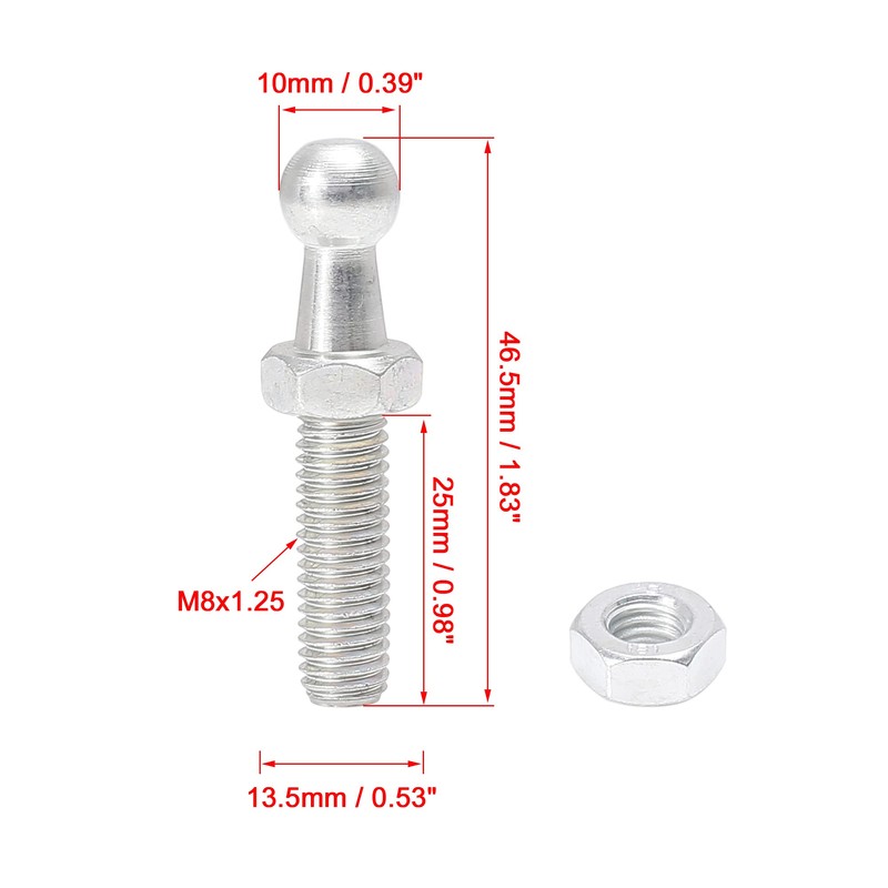 X AUTOHAUX 2 Set 10mm M8x25mm Car Gas Lift Ball