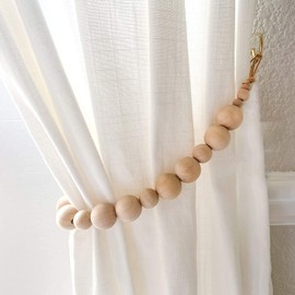 Curtain Tiebacks Curtain holdbacks Rope Boho Curtain tie Backs Farmhouse Curtain Holders for Drapes Natural Wood Bead Curtain Ties 2 Packs