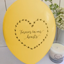 ANGEL & DOVE 25 Yellow 'Forever In Our Hearts' Biodegradable Funeral Remembrance Balloons - for Memory Table, Memorial, Condolence, Celebration of Life