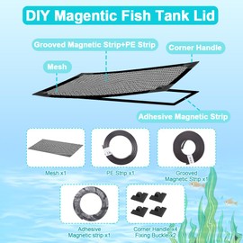 Jaxbo Magnetic Aquarium Cover Lid, DIY Fish Tank lid Anti-Jumping net Cover mesh Terrarium lid Aquarium Hood，Adjustable Size Fit Tank Size Max 35''X19''