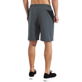 EZRUN Pantalones Cortos de Entrenamiento para Hombre de 9 Pulgadas, livianos, para Correr, con Forro, Sueltos, Pantalones Cortos de Gimnasio para Hombres con Bolsillos con Cierre, Gris, Medium