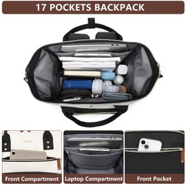 Focdod Backpack for Women 17 Inch Laptop Backpack Work Business Backpacks Purse Waterproof Computer College Carry on Backpacks Nurse Bag Backbag Casual Daypack for Travel Black