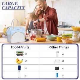 LOKASS Lunch Bag Women Insulated Lunch Box, Wide-Open Lunch Tote Bag Leak-proof Cooler Bag for Work Picnic-（Sky Blue）