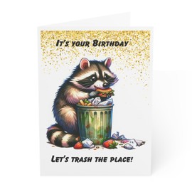 J&J'S TOYSCAPE Raccoon Birthday Card, 5x7 Card with Envelope, Blank Inside (Trash) (Trash)