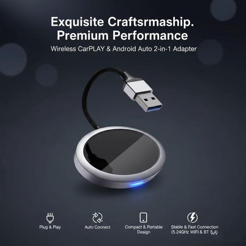 GPY 2-in-1 Wireless CarPlay Adapter 2026 for Apple & Android