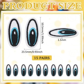 BENECREAT 15 Pairs Doll Eyes Patch, Blue Black White Polyester Embroidery Cloth Iron on Patches, Cartoon Eyes Costume Accessories for Jackets Clothes DIY Accessories