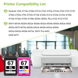 67XL Printer Ink for HP 67 67XL Ink Cartridges Black Color Combo Pack Replacement for HP Ink 67 67XL DeskJet 2700 2855e 4255e 2700e 2755e 4155 Envy 6055e 6455e 6400 6452e 6458 Printer (2 Pack)
