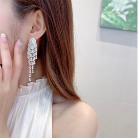 Gold Plated Long Earrings AAAAA Australia Crystal Wedding Bridal Bridesmaid Clear Cubic Zirconia Chandelier Tassel Stud Drop Dangle Earrings for Women (Gold Plated)