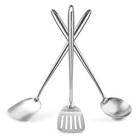 Yosukata 17" Wok Spatula and Ladle and Turner Spatula - Stainless Steel Cooking Utensils Set of 3-304 Stainless Steel Kitchen Utensils Set - Dishwasher Safe Wok Accessories - Cooking Tools