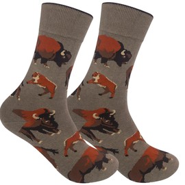 FUNATIC American Bison Socks for Men Women | Wildlife Gift Idea with Buffalo Theme | Animal Design Accessory | Adventure Item Party Supplies Apparel Present | Unique Wild West Related Accessories