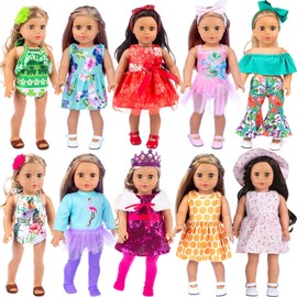 ZITA ELEMENT 24 Pcs American Doll Clothes & Accessories for 18 Inch Dolls, 10 Complete Sets of Outfits, Dresses, Swimsuits, Tights, Ideal Gift for Girls