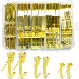 230 Pieces Picture Hanging Kit, 10lb, 30lb, and 50lb Picture Hangers, Metal Picture Hanging Hooks with Nails for Drywall, Wooden Wall(Gold)
