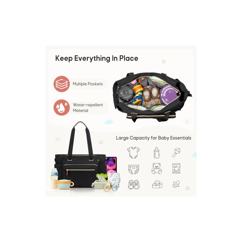 RAINSMORE Baby Changing Bags Large Nappy Tote Bag with Changing
