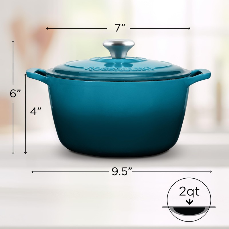 ROSSALLINI Signature Enameled Cast Iron Dutch Oven, Non-Stick Serving Pot