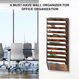 TQVAI 12 Pockets Wall File Holder Hanging Paper Document Folder Storage Organizer Magazine Rack Wood Office Classroom Clipboard Organization, Black